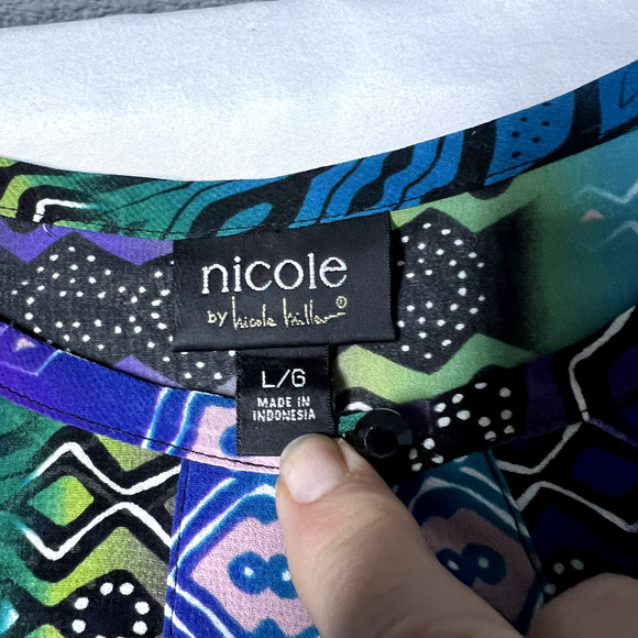 Nicole Miller Womens Large Colorful‎ Long Sheer Tunic Geometric Aztec Fairy Boho - Picture 5 of 11